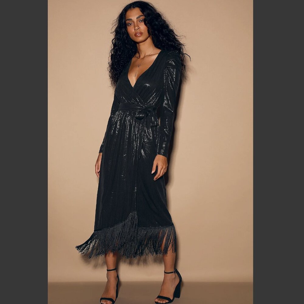 Lulus: Dream Big Metallic Puff Long Sleeve Midi Dress